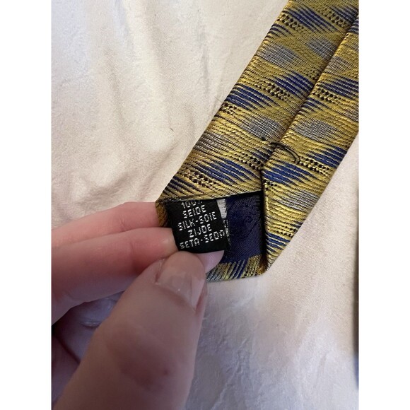 Cravattificio Di Siena 100% Silk Made In Italy Yellow Geometric Mens Neck Tie - Picture 5 of 6